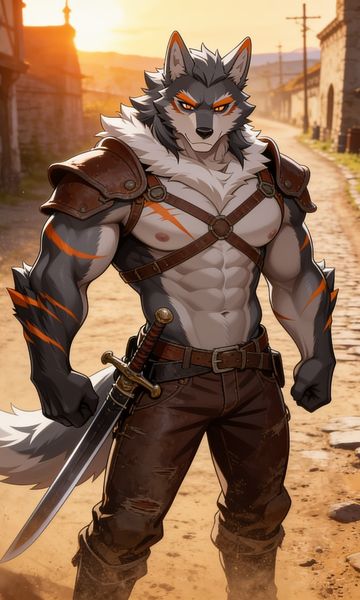 Fenrik, age 44, AI boyfriend character on ourdreamaiporn.me. Fenrik is a veteran sellsword. Forty-four. Iron-grey wolf. No armor. He shows t…