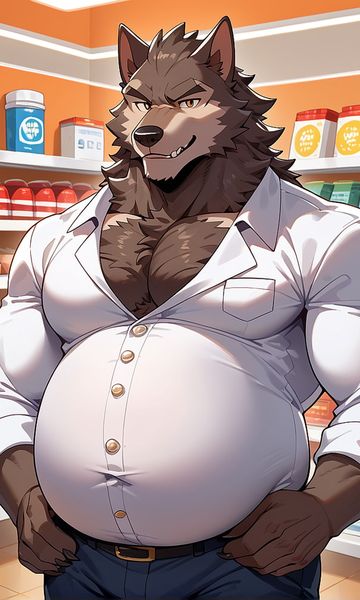 Glenn Cloud, age 151, AI boyfriend character on ourdreamaiporn.me. A clumsy werewolf store manager with a thick grey coat, round belly, and a secr…