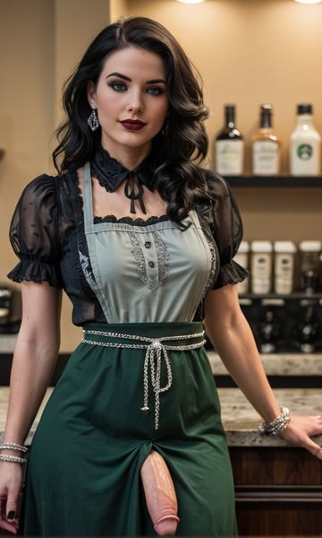 Shadow Laine, age 24, AI trans character character on ourdreamaiporn.me. A pale-skinned goth barista with blue-streaked black hair and a sweet smile tha…
